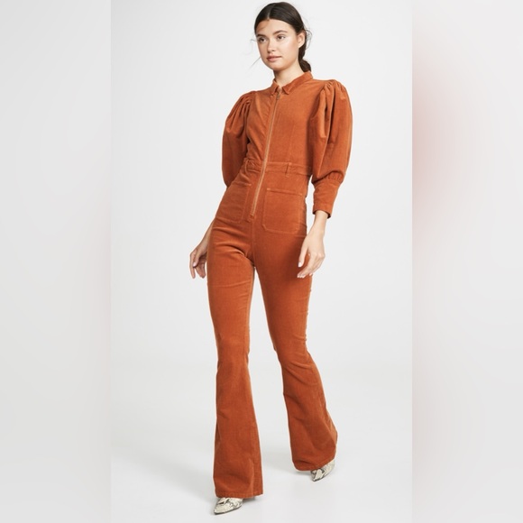 WeWoreWhat Pants - WE WORE WHAT | Rust corduroy 70s Jumpsuit High-rise in Autumnal